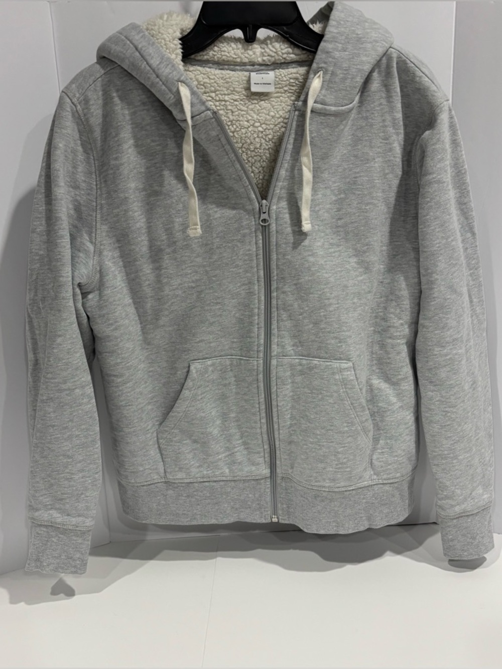 Amazon Essentials Heather Gray Sherpa-Lined Full Zip Sweatshirt Hoodie